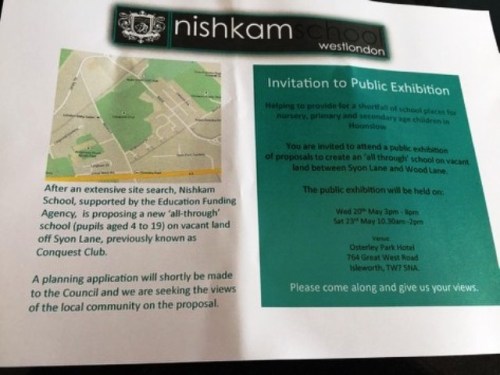 Flyer for Nishkam proposals exhibition 20 and 23 May 2015
