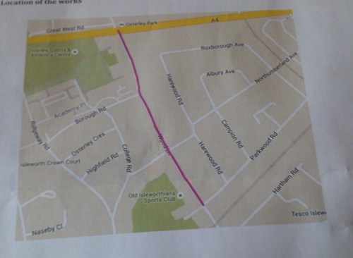 The area of Wood Lane between Great West Road and Parkwood Road due to be resurfaced