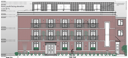 Proposed front elevation at Dudley House, The Grove, Isleworth